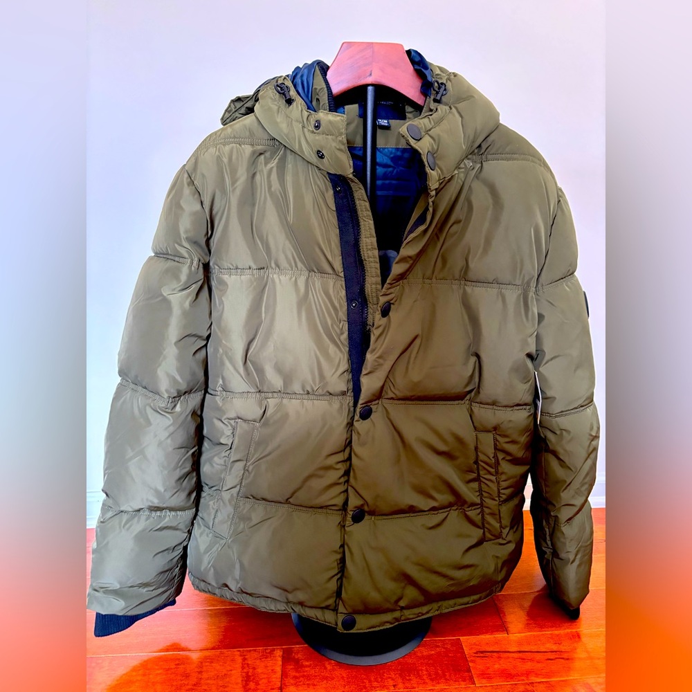 Lucky Brand Men's Puffer Jacket Medium Hooded Winter‎ Coat Brand New